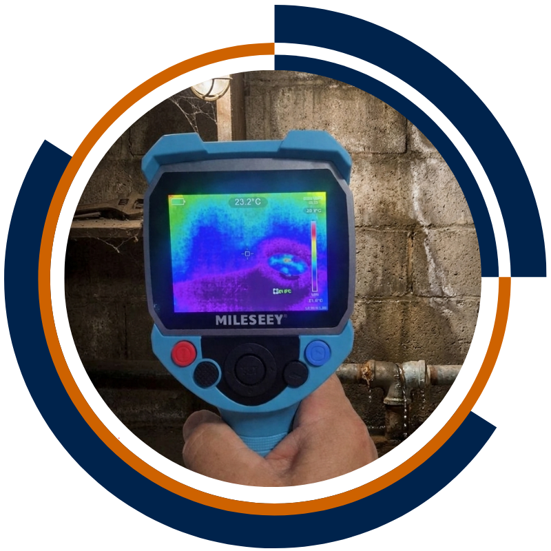 Thermal camera detecting moisture intrusion on a masonry wall in Sydney